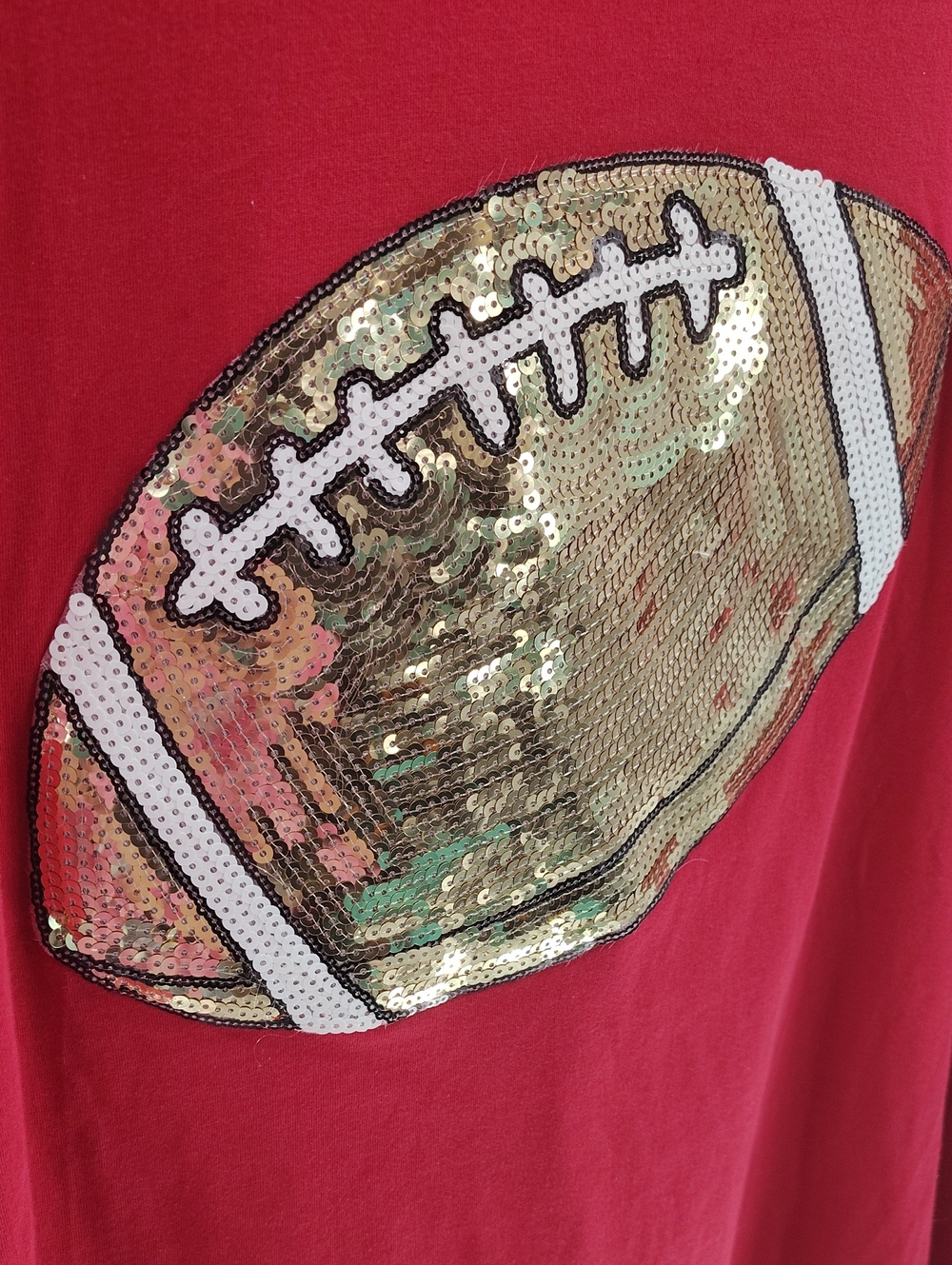 Timing Gameday Football Tee Medium Red Sequins Oversized Relaxed Short Sleeve - Picture 3 of 7